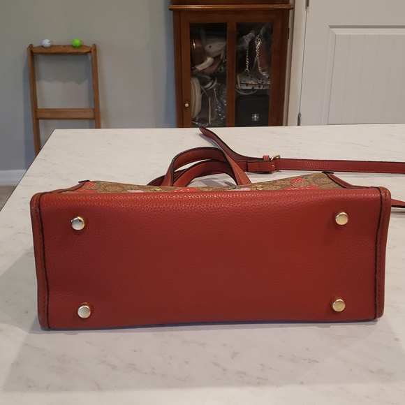 Coach Brown Signature Satchel with Red & Pink Strawberry Print Size Medium - Picture 10 of 16